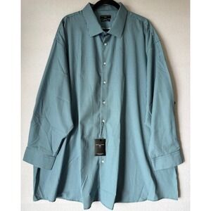 Shaquille O'Neal XLG Shirt Men 20 34/35 Green Gingham Big Fit Cooling Stretch